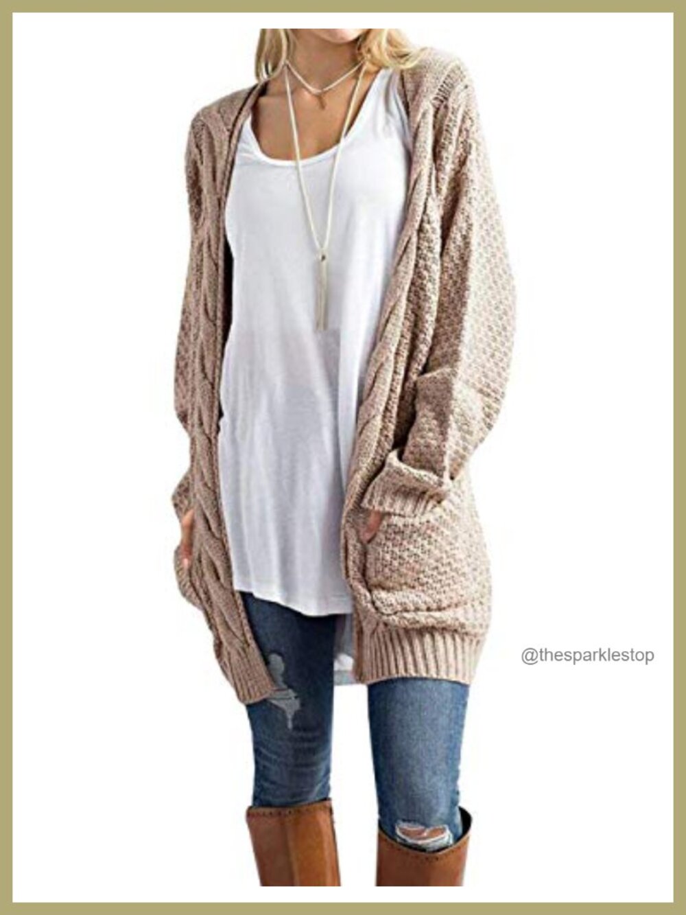 OmicGot Women's Long Sleeve Open Front Chunky Cable Knit Loose Cardigan Sweater
